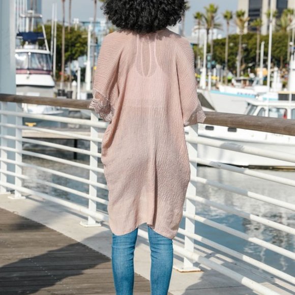 Pink Mauve Rose Scallop Lace Trim Kimono One Size - Picture 4 of 4